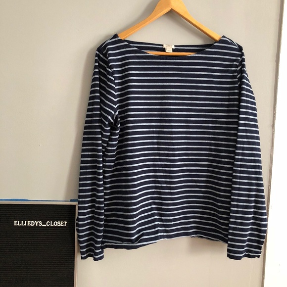 J. Crew Factory Tops - J.Crew Cotton Navy Gray Striped Long Sleeve Top